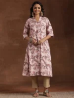 Pink Printed Cotton A-Line Kurta - Image 4