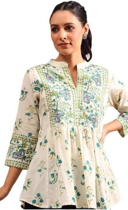 Womens Cotton Printed Anarkali Short Top Kurti