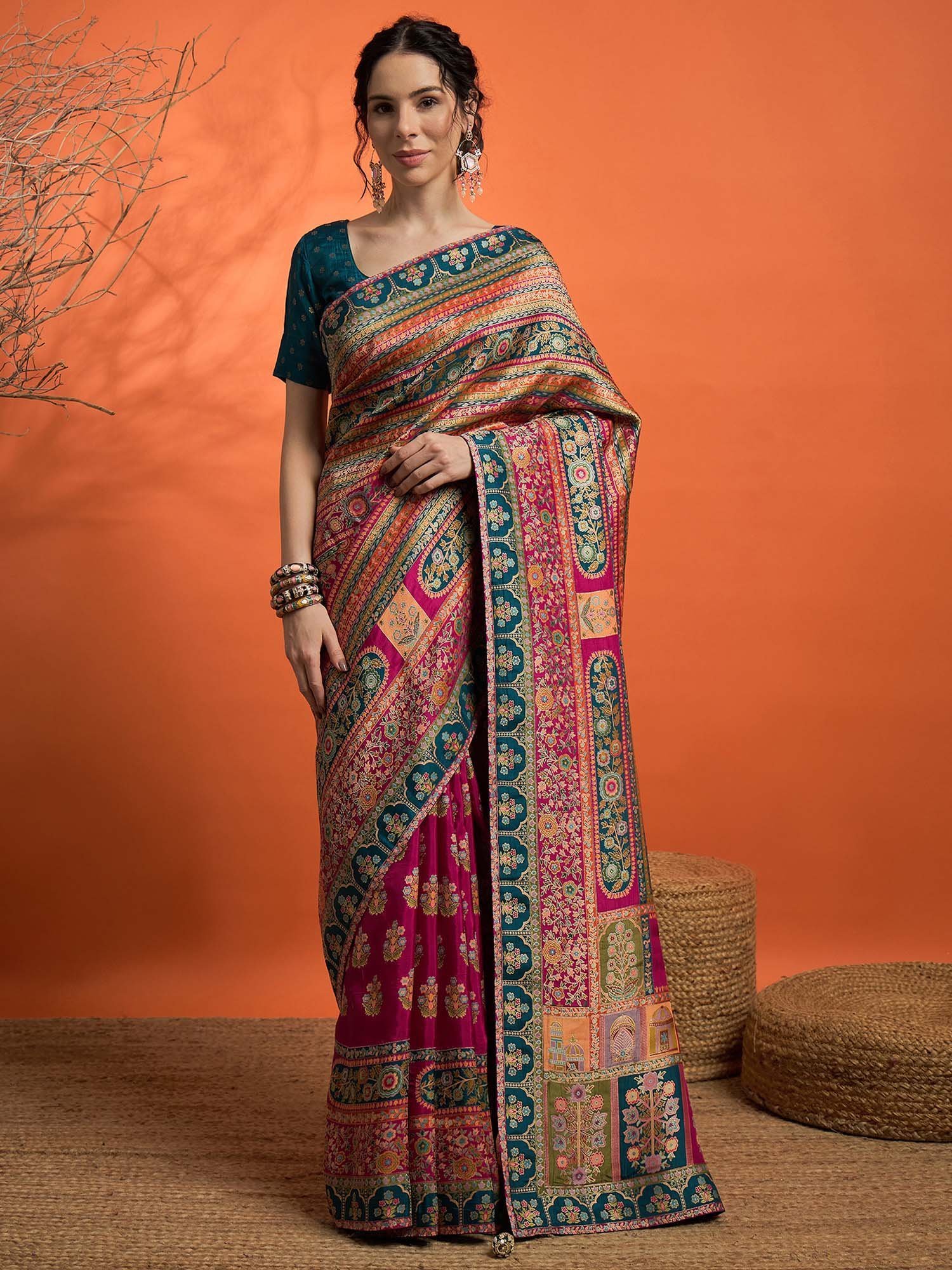 6a4488fMSTANI110BHSPink_1.jpg Woven Viscose Saree with Unstitched Blouse - Image 1