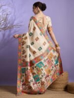 Cream Woven Viscose Saree with Unstitched Blouse - Image 2