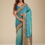 Turquoise Blue Zari Georgette Saree with Unstitched Blouse