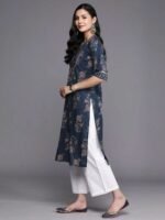 Blue Printed Cotton Straight Kurta - Image 2